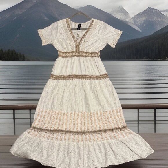 Anthropologie  Bohemian Maxi Dress Crochet Lace Eyelet Beach Me2Magic Victoria-L - Picture 13 of 13